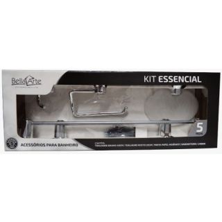 Kit Essencial 5 Peças - 2 Toalheiros, 1 Porta Papel Higiênico, 1 Saboneteira e 1 Cabide - Cristal Bella Arte