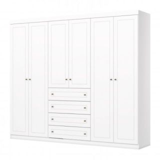 Roupeiro Americano 6 Portas 4 Gavetas D205-05 Branco Henn